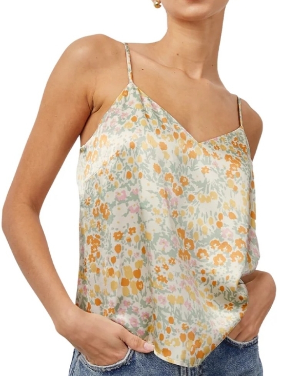 Rails Tops - Rails Paolo Summer Meadow Floral Print V-Neck Satin Camisole Top, Size Small